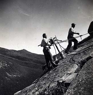 Repair work on the forehead of the Old Man of the Mountain